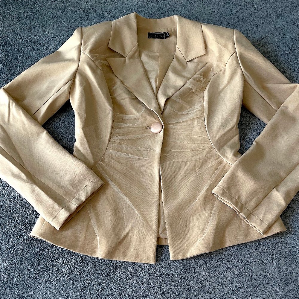 Mesh Vertical Detailed Nude Blazer